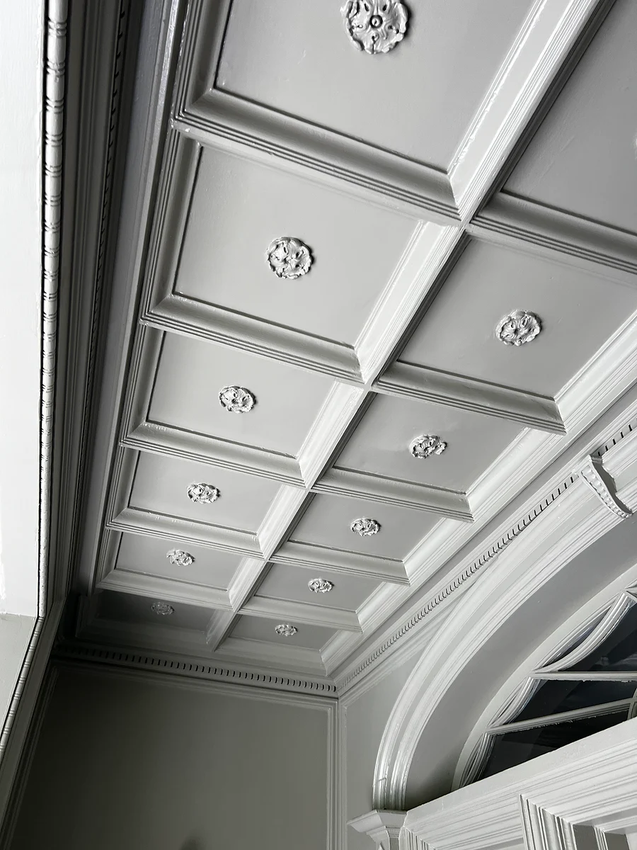 Detailed coffered ceiling with layered trim